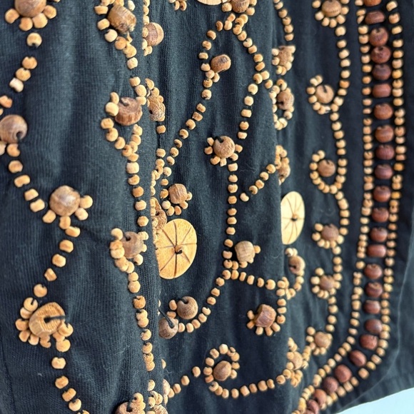 Vintage Made in India Cotton Wooden Beaded Cropped Open Vest Bohemian Boho M - Picture 6 of 11